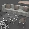 Modern Gray Plaid Sofa With Brown Cushions And Black Glass Coffee Table White Line Design