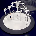 White Chinese Style Art Installation With Interconnected Structures And Female Figure On Circular Platform
