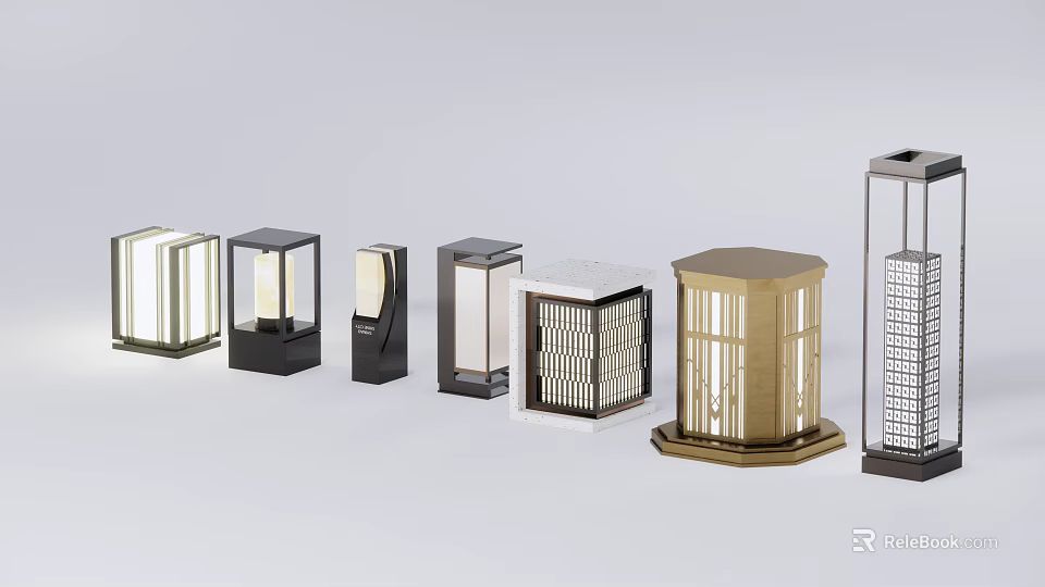 Various Stylish Outdoor Lights With Modern Designs And Different Shapes 3d model 