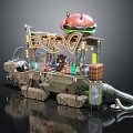 Food Truck Featuring Large Burger Neon Sign Tracked Design And Mobile Drinks