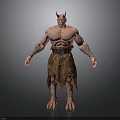 Muscular Demon Figure With Horns Leather Skirt Belt Chains And Clawed Feet