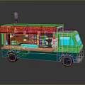 Green Mobile Food Truck Design With Red Roof Menu Board And Windows