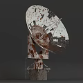 Old Rusted Damaged Military Weapon Featuring Radar Like Satellite Dish Structure 3d model