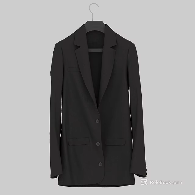 Classic Black Blazer With Lapel Design Front Pockets And Button Details 3d model