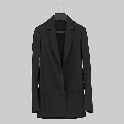 Classic Black Blazer With Lapel Design Front Pockets And Button Details 3d model