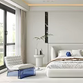 Modern Bedroom Interior With White Bed Wall Art And Pendant Lighting