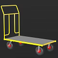 Yellow Frame Utility Cart With Gray Platform And Four Red Wheel Hubs 3d model