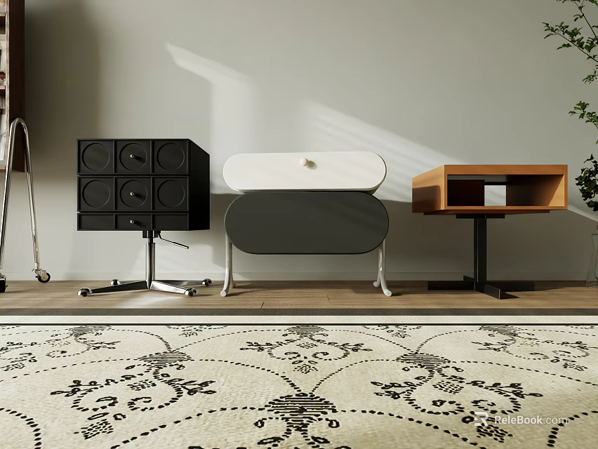 Modern Bedside Tables In Black White And Wooden Designs With Metal Legs Drawers And Shelf 3d model 