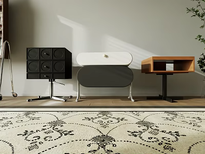 Modern Bedside Tables In Black White And Wooden Designs With Metal Legs Drawers And Shelf 3d model
