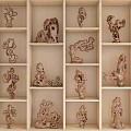 Traditional Wooden Curio Cabinet with Multiple Shelves Displaying Intricate Wooden Carvings