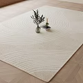 Light Beige Square Area Rug with Wavy Patterns on Wooden Floor Featuring Vase and Plants