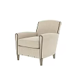 Upholstered Beige Accent Chair With Brown Nailhead Trim And Wooden Legs