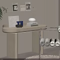 Modern Minimalist Desk With Wall Shelf Stack of Books White Sphere Decor And Green Plant