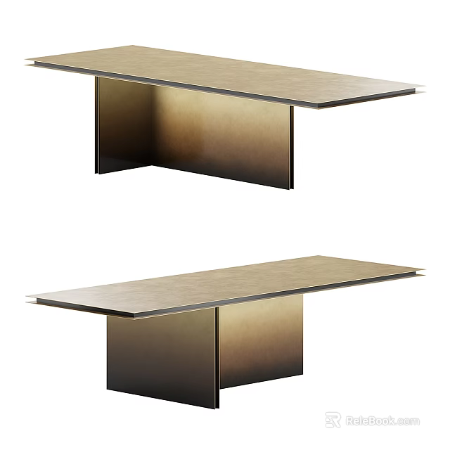 Sleek Modern Dining Table With Long Rectangular Top And Metallic Gold Legs 3d model