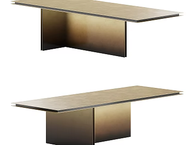 Sleek Modern Dining Table With Long Rectangular Top And Metallic Gold Legs 3d model
