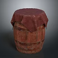 Traditional Striped Wooden Barrel With Red Cloth Cover For Home Storage Use