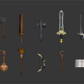Various Medieval Fantasy Weapons Collection Including Axe Sword Hammer Bow And Dagger 3d model