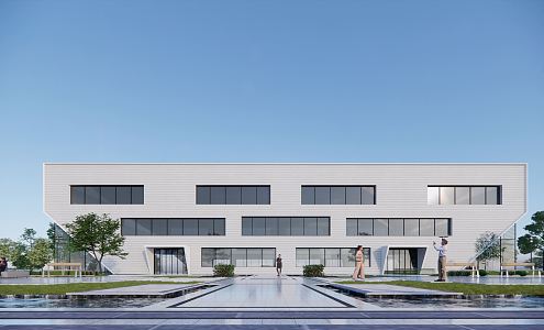 modern factory building single-storey factory building 3d model