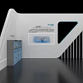 Modern Exhibition Island Design With White Body Blue Triangle STRONG VISION Text And Chart Patterns