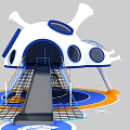 White And Blue Playground Equipment With Bone Shaped Top Tunnel Entrance Slide And Grid Platform