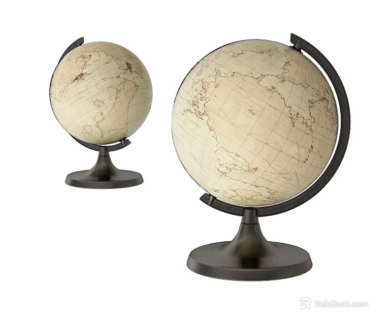 Decorative Ornament Set with Two Vintage Globes for Home Office Desktop Decor 3d model 