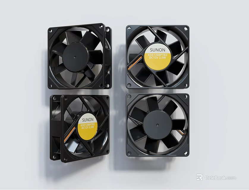 Four SUNON Black Square Air Conditioner Cooling Fans With Blades 3d model 