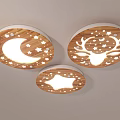 Wooden Round Ceiling Lights With Moon Stars And Deer Head Patterns 3d model