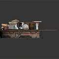 Circular Platform Scene With Gold Bars Equipment Wooden Barrel And Cables