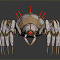 Mechanical Spider with Red Spikes White Gold Body and Blue Leg Markings Live Text