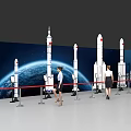 Interactive Zone Featuring Rocket Models Earth Background And Visitors 3d model