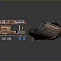 Old Weathered Wooden Boat And Rusted Metal Roof Shed With Floor Mats