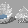 Modern Geometric Single Chair With Wireframe Design Blue Cushion And Hollow Structure
