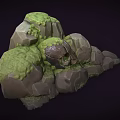 Cartoon Style Prehistoric Scene With Moss Covered Rocks And Skull In Rocky Formation