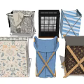Various Foldable Laundry Baskets With Floral Striped Grid And Brand Patterns