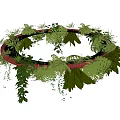 Green Leafy Plants Circular Wreath Arrangement With Hanging Vines And Foliage