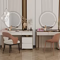 Elegant Modern Dressing Table Interior With Round Mirror Drawers And Chair Decorations