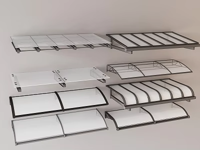 Multiple Awning Designs With Transparent Panels And Black Frame Options 3d model