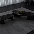 Modern Black Marble Coffee Table With Irregular Shape And Fruit Bowl 3d model