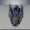 Detailed Optimus Prime Robot Head With Silver Blue Mechanical Design And Metallic Texture
