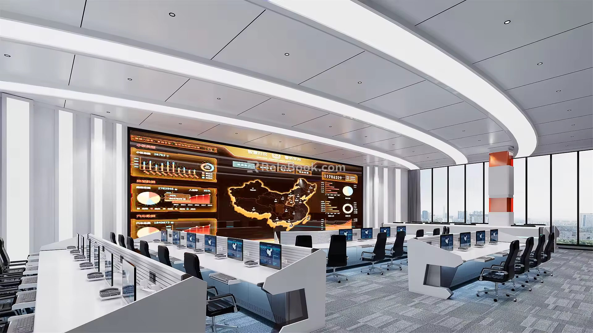 Modern Command Center Monitor Command Hall 3d model