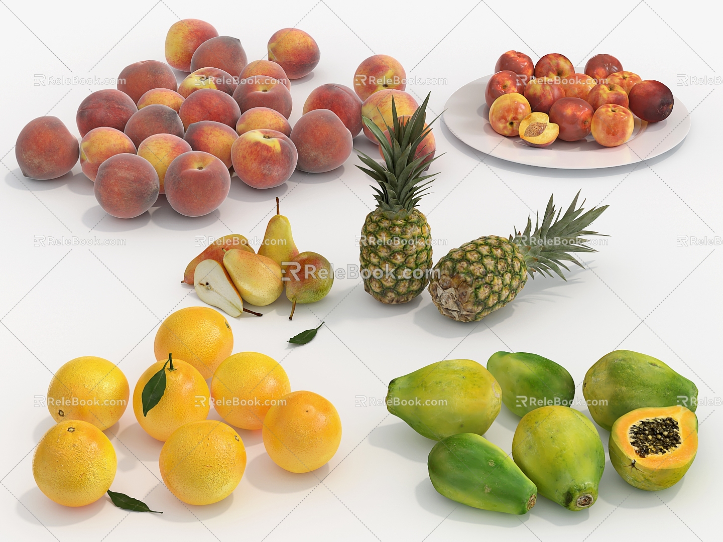 Modern Fruit Fruit Peach Orange Papaya Pineapple Pineapple 3d model