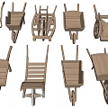 Various Wooden Wheelbarrow Designs With Different Handle And Wheel Styles 3d model