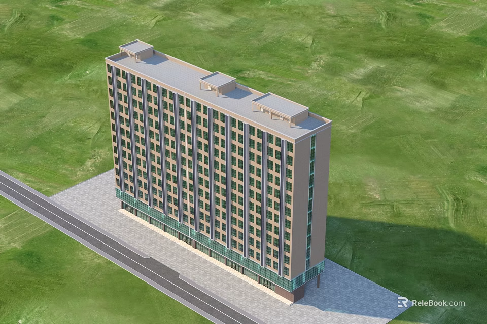 Aerial Planning View Of Modern Multi Storey Building With Green Lawns And Road 3d model 
