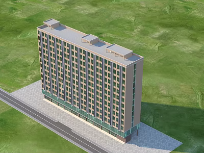 Aerial Planning View Of Modern Multi Storey Building With Green Lawns And Road 3d model