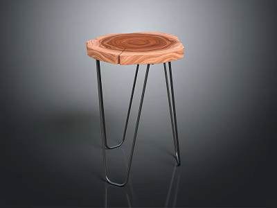 Modern Minimalist Wooden Stool With Round Seat And Black Metal Legs 3d model