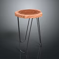Modern Minimalist Wooden Stool With Round Seat And Black Metal Legs