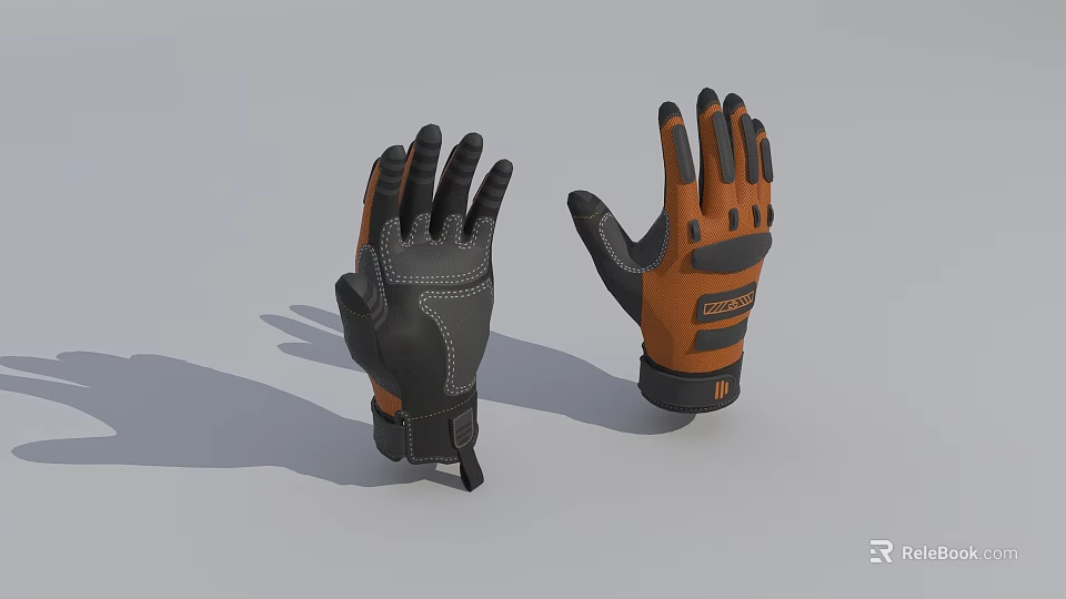 Heavy Duty Industrial Work Gloves With Black And Orange Protective Design 3d model 