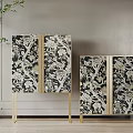 Elegant Modern Console And Side Cabinets With Floral Pattern Doors And Golden Frame 3d model