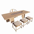 Modern Wooden Tea Table With Tea Tray And Matching Comfortable Chairs 3d model