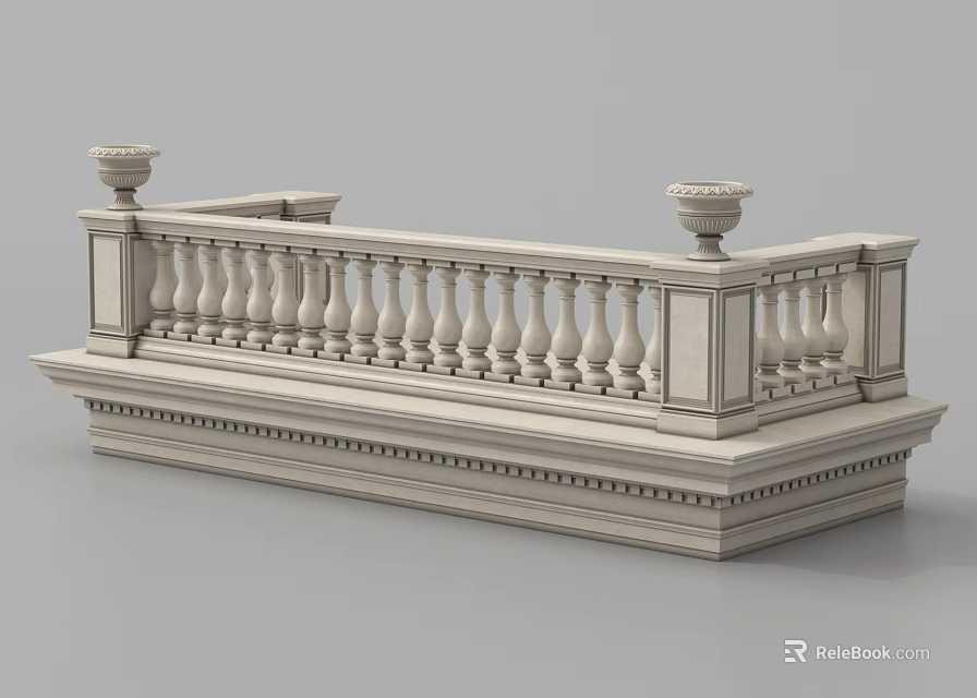 Classical Stone Railing With Vase Shaped Finials And Ornate Carved Details 3d model 